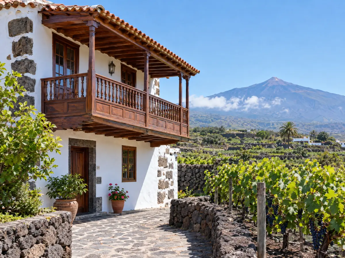 Casa de campo canaria restaurada junto a un viñedo en Tacoronte
