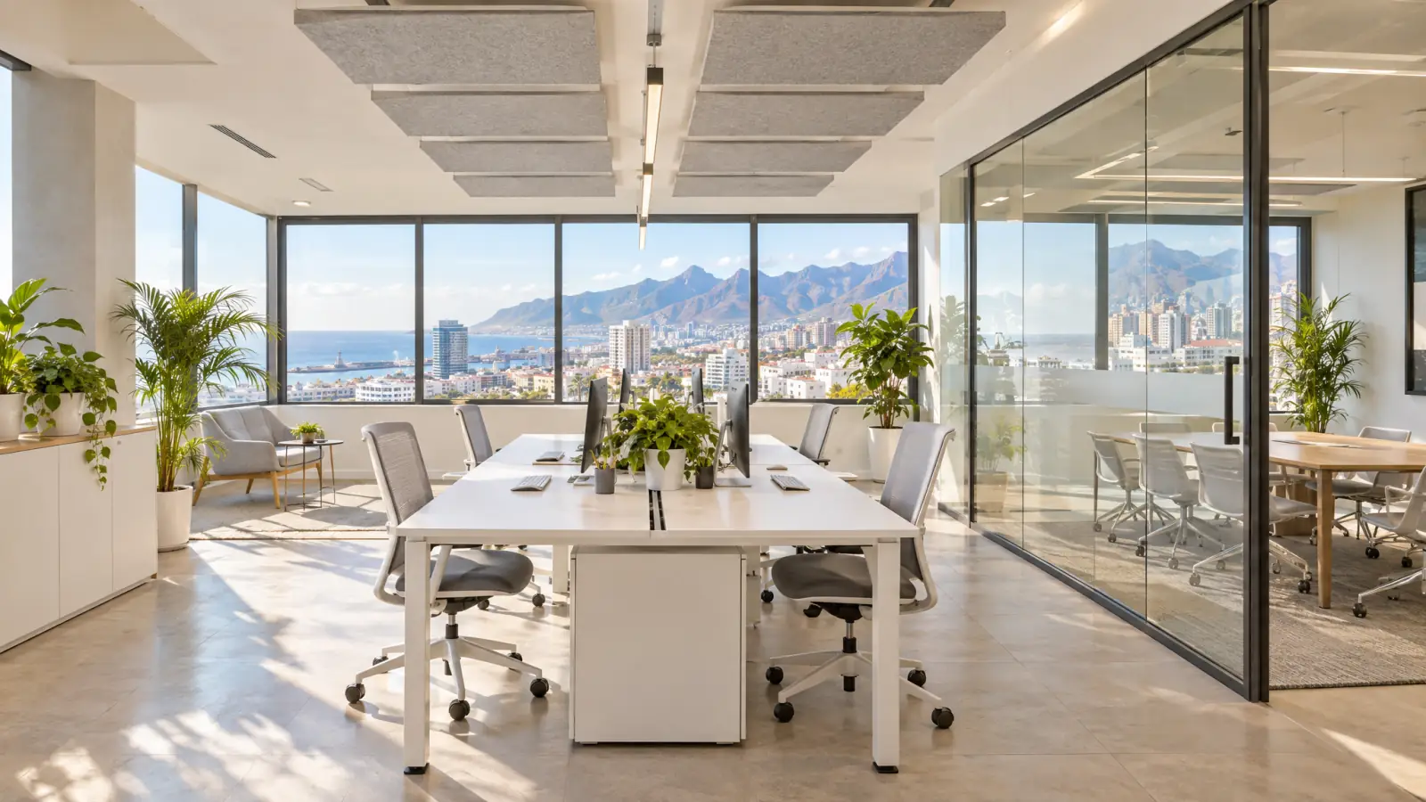Oficina reformada y luminosa en Santa Cruz de Tenerife con sala de reuniones acristalada (recreación ilustrativa)